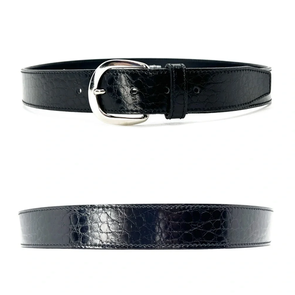 Miguel Bellido Belt Men’s Size 32 Black Croc Embossed Leather Silver Buckle EUC